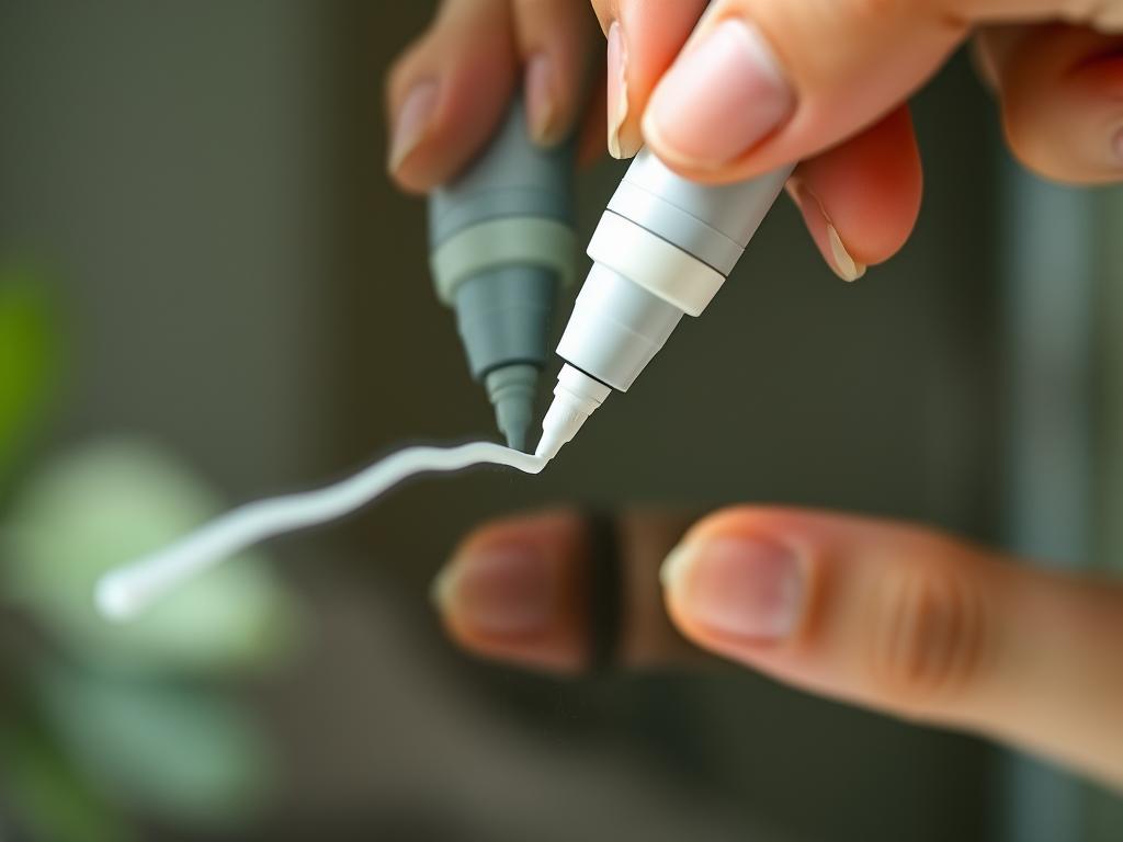 Close-up of a hand using a paint pen on a glass surface, showing the opacity and precision of paint pens