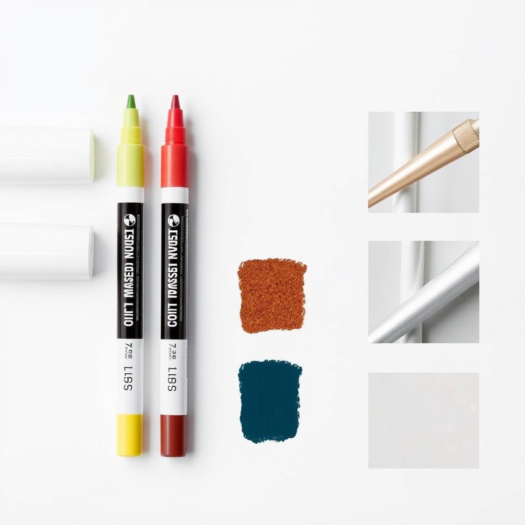Oil-based paint pens with examples of their application on metal and glass surfaces