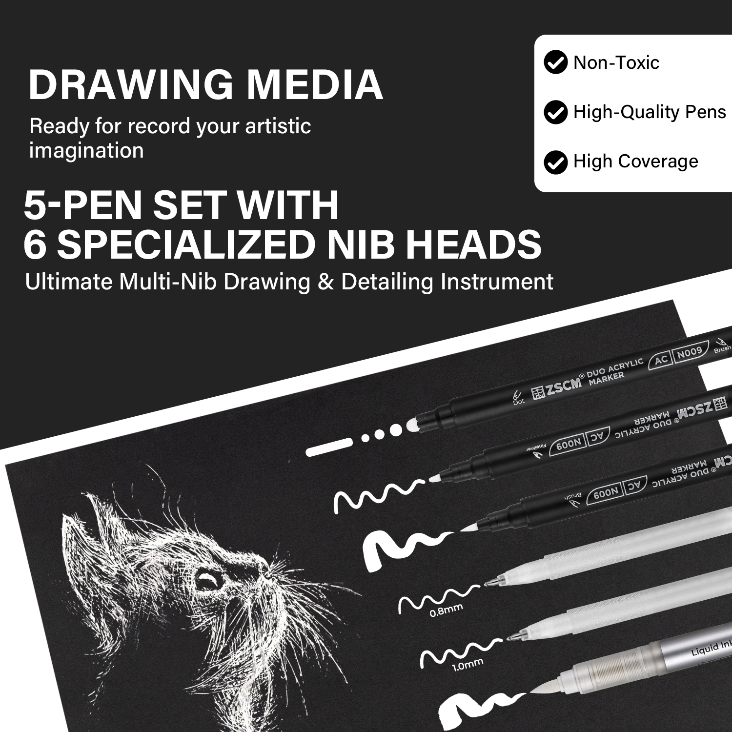 5 Pack White Acrylic Ink Pens for Drawing,