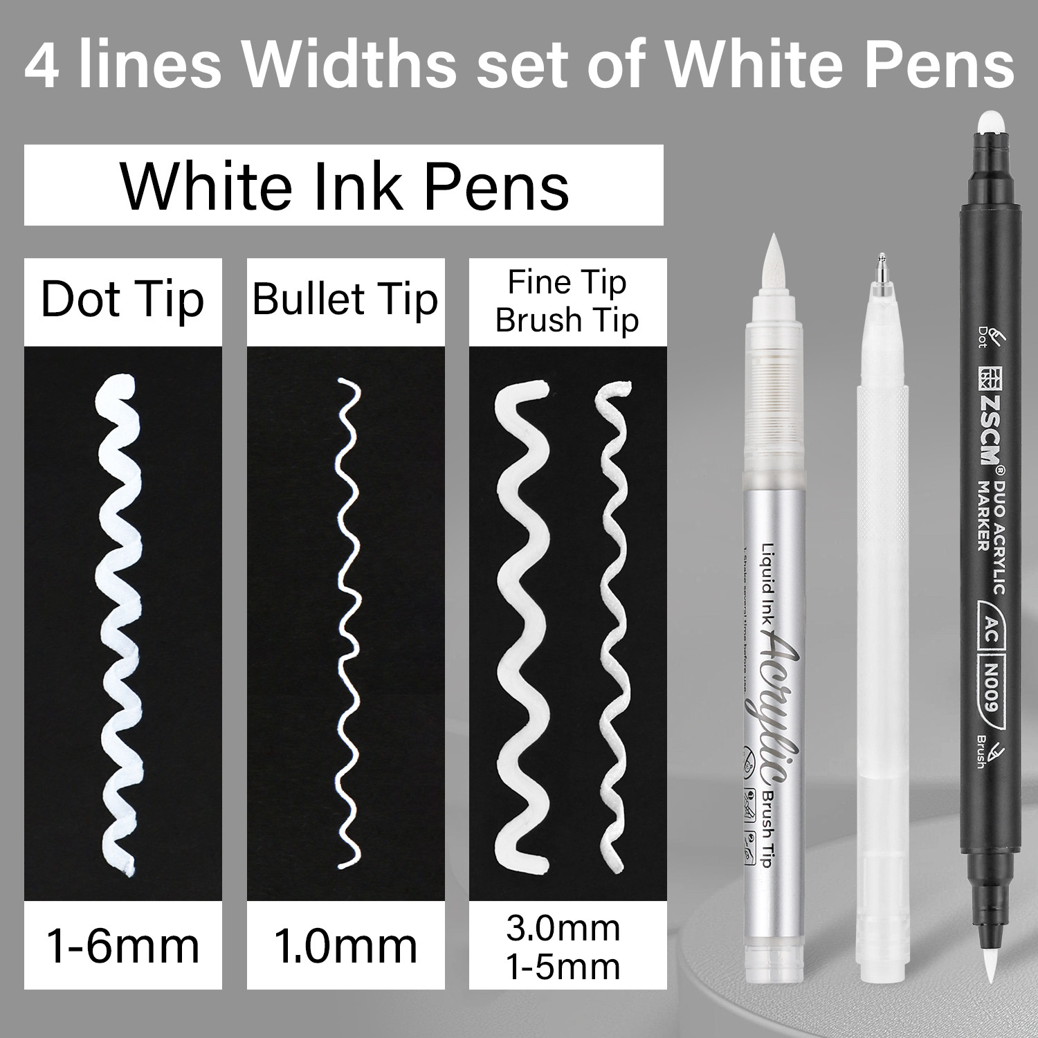 5 Pack White Acrylic Ink Pens for Drawing,