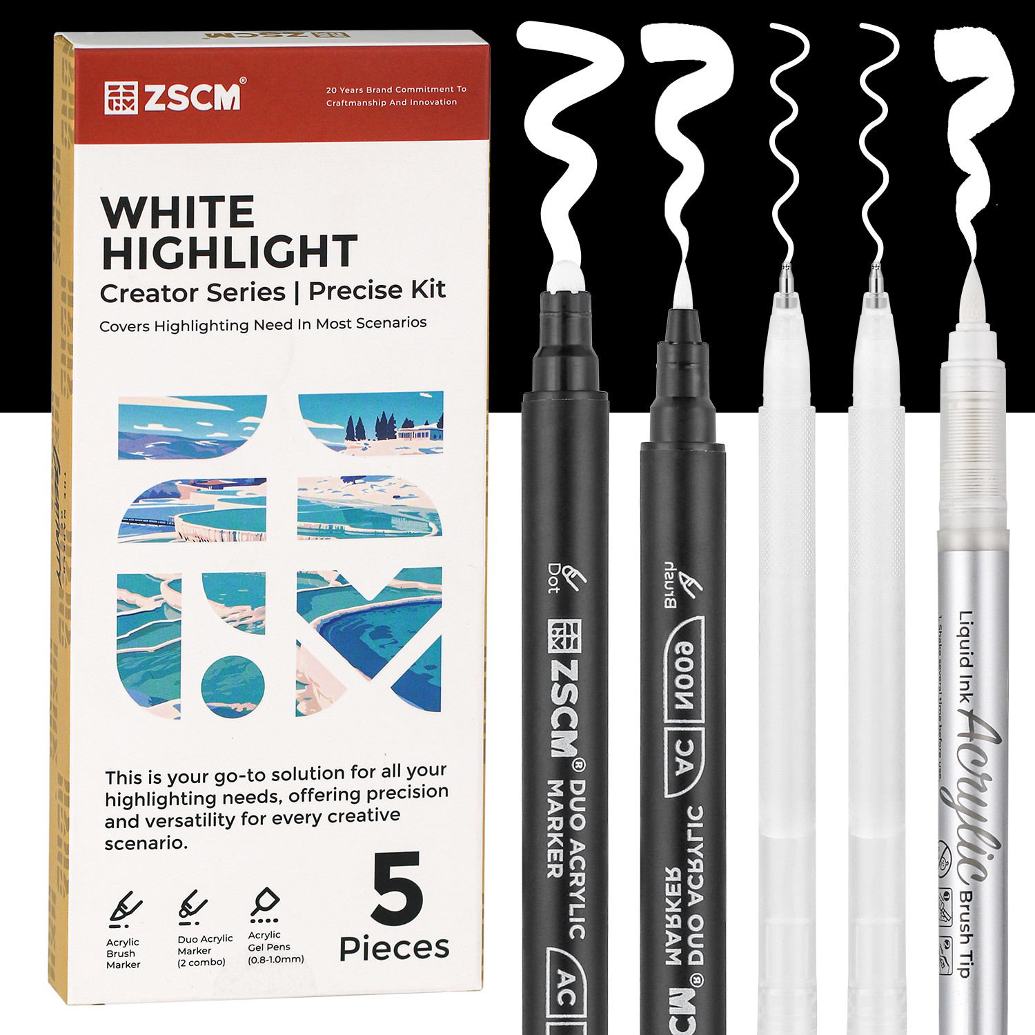 5 Pack White Acrylic Ink Pens for Drawing,