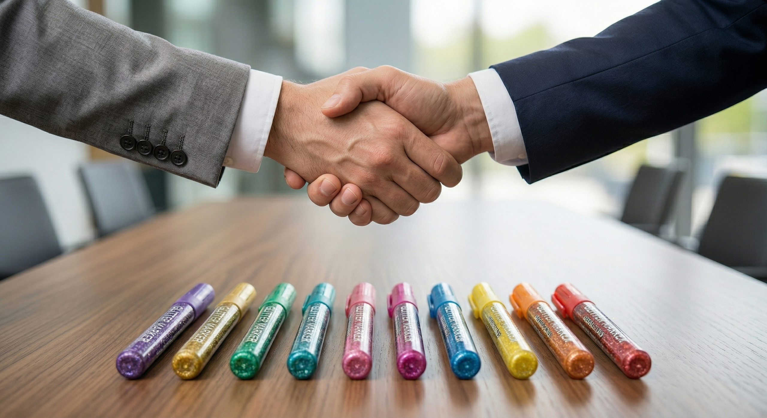 Home glitter-markers-factory-partnership-handshake