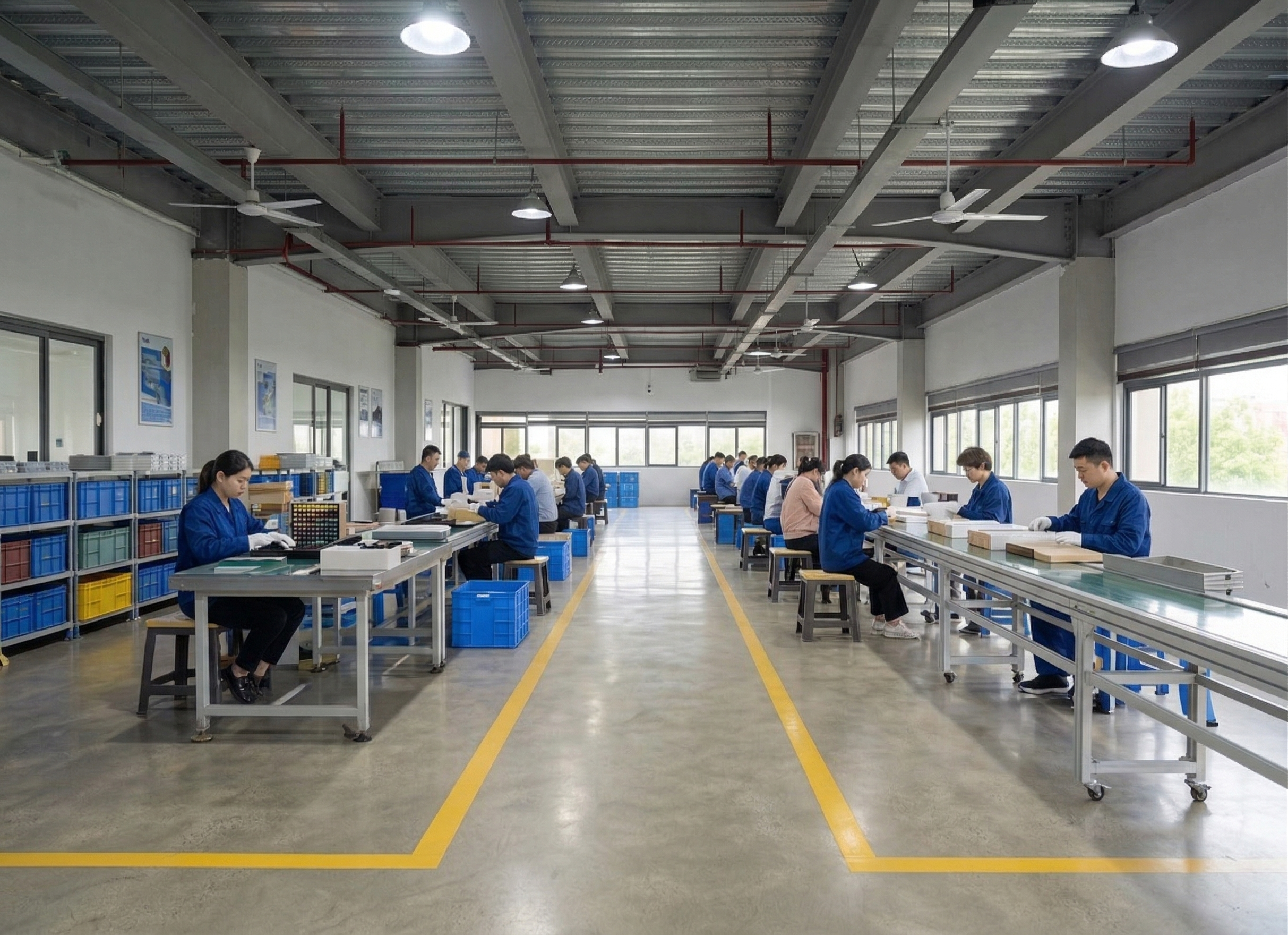 For specialized OEM/ODM projects, human craftsmanship remains essential. In this dedicated workshop, our skilled workers expertly assemble multi-color marker sets, arrange premium tin boxes, and handle complex packaging requests that require a delicate touch and meticulous organization.