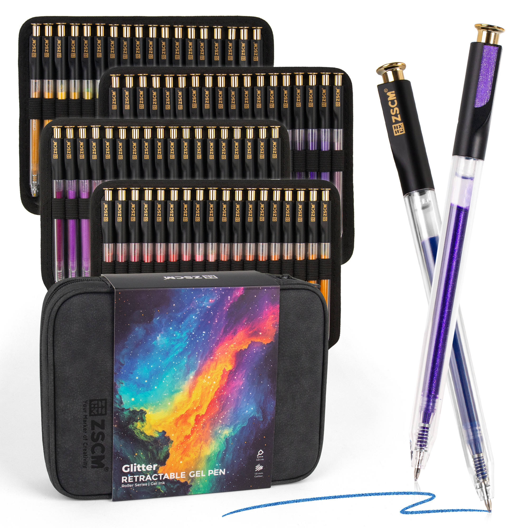 Bolígrafos de gel metálico y brillantina multicolor de gran capacidad – 72 colores