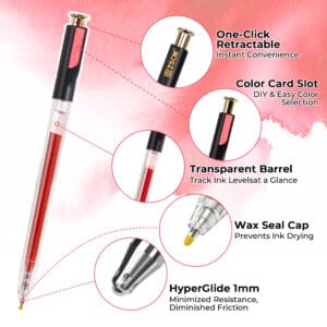 retractable pens-12 Red Pink