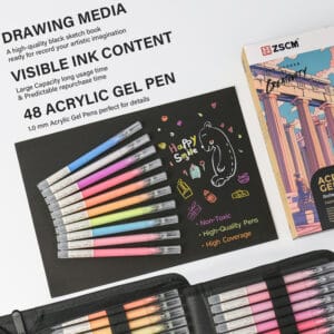 Black Paper Sketchbook & 48 Colors Acrylic Gel Pens for Drawing