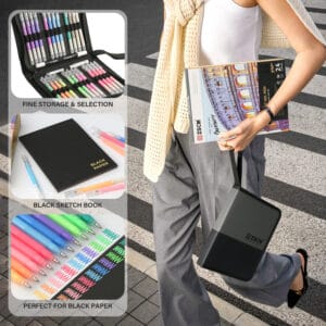 Black Paper Sketchbook & 24 Colors Acrylic Gel Pens for Drawing