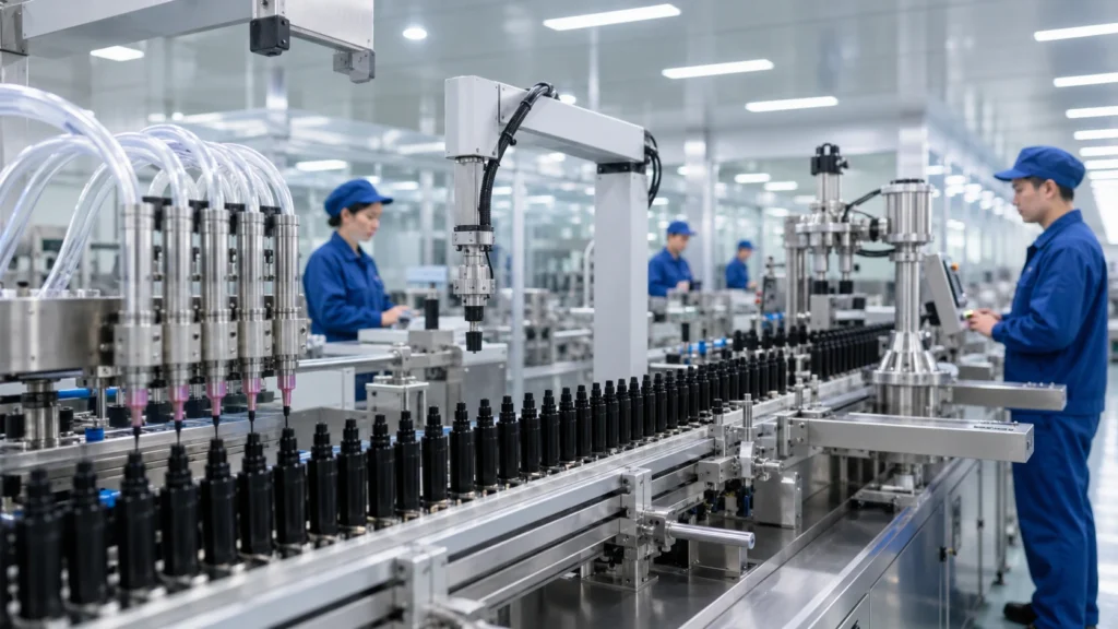 Automated marker pen assembly line with filling and capping