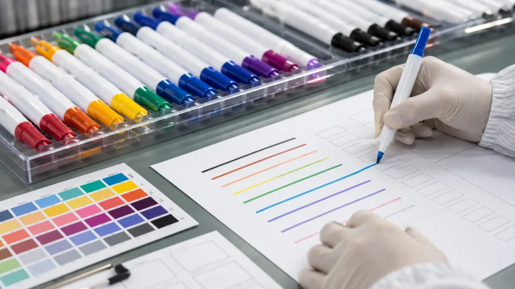 Marker pen quality inspection testing writing performance sample