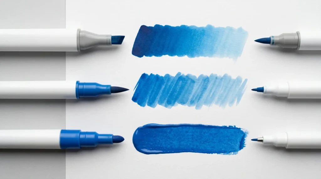 Alcohol water and paint-based ink comparison on marker paper with dual tip markers