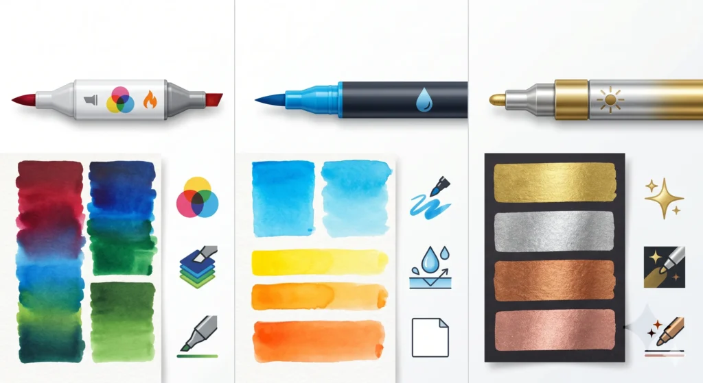 bullet tip vs chisel tip markers with sample strokes