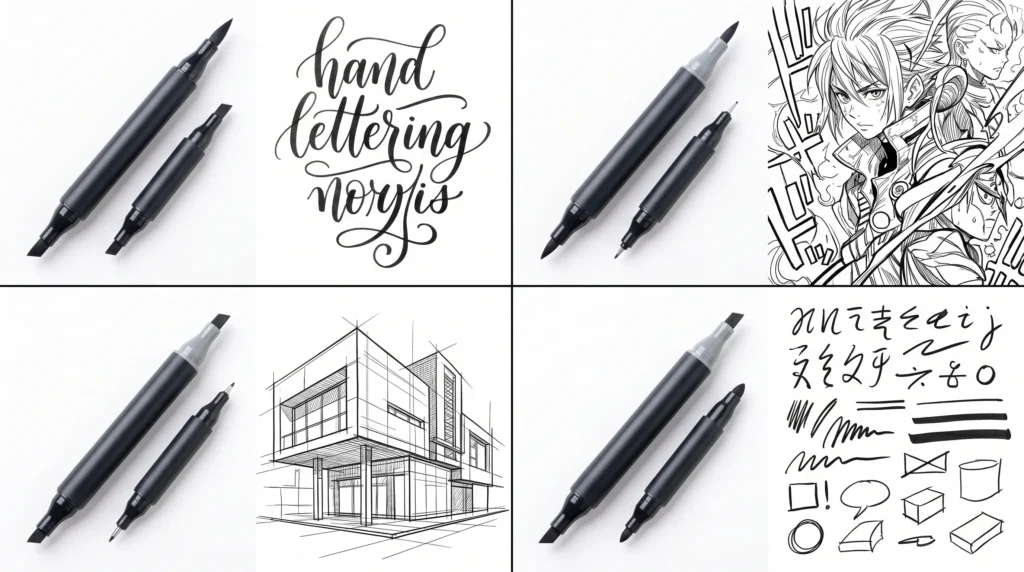 Dual tip marker combinations comparison brush chisel fine bullet tips with usage examples