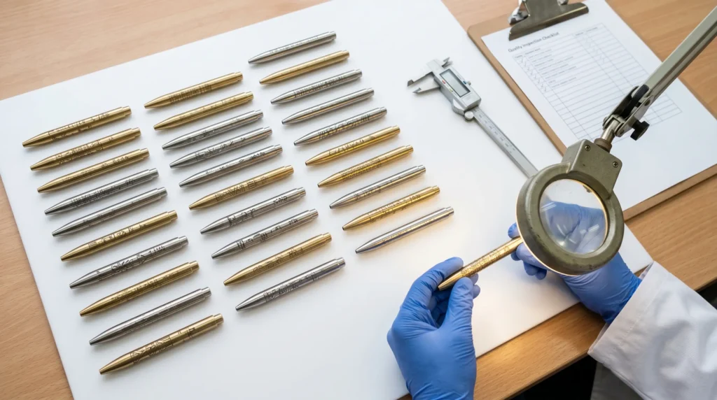 Fiber laser engraving process on metal pen barrel for custom engraved metal pen sets