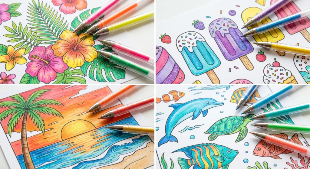 gel pen coloring ideas for summer collage