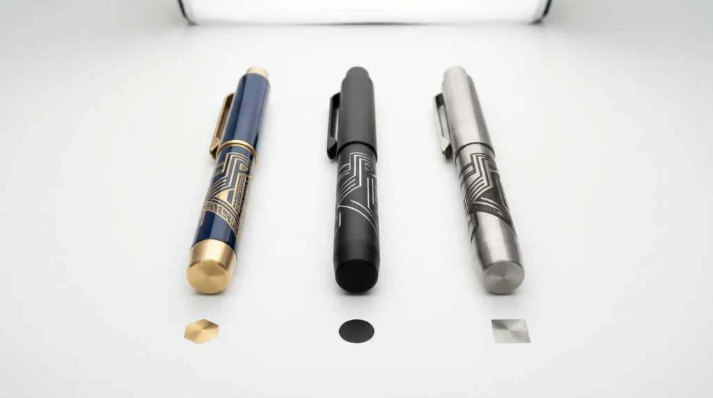 Laser engraving vs pad printing durability comparison on engraved metal pen sets