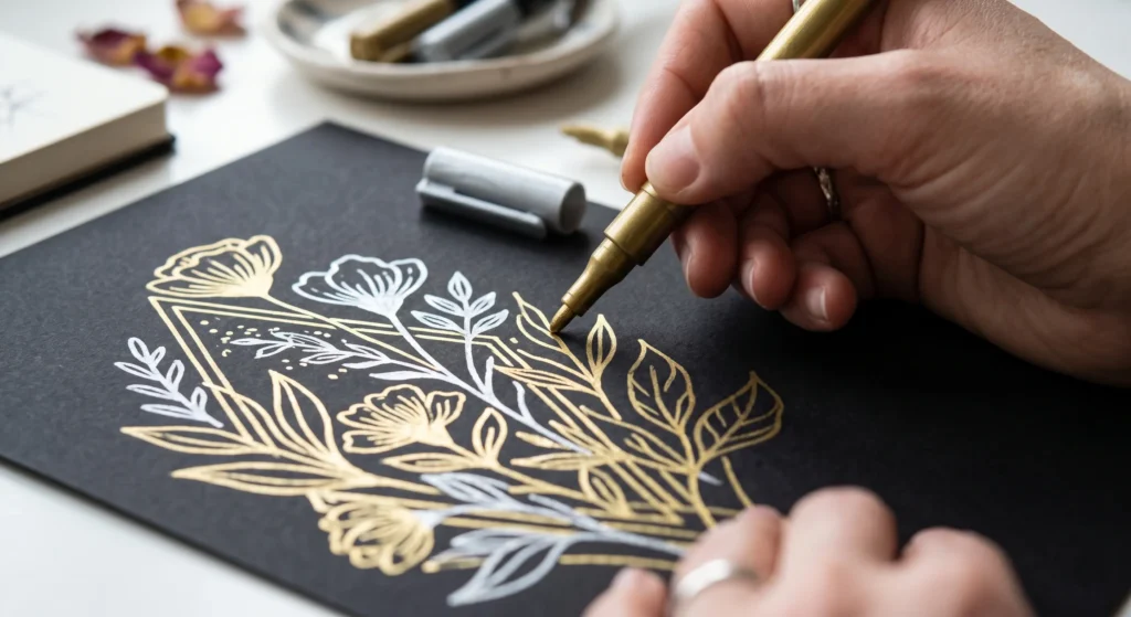 metallic marker highlights as one of the marker techniques every beginner artist should learn