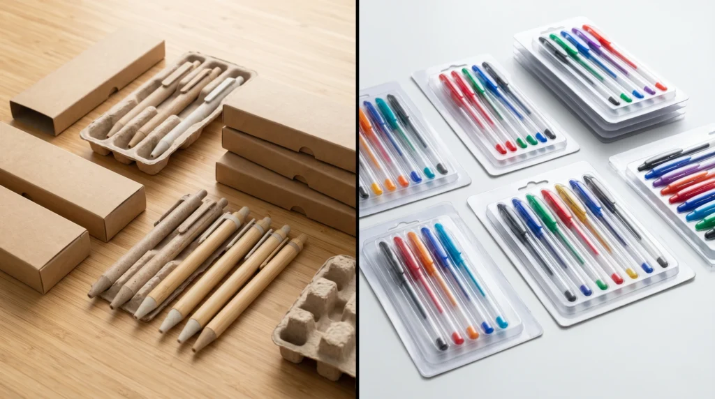 Modern luxury corporate pen market manufacturing facility with automated assembly line and quality control stations
