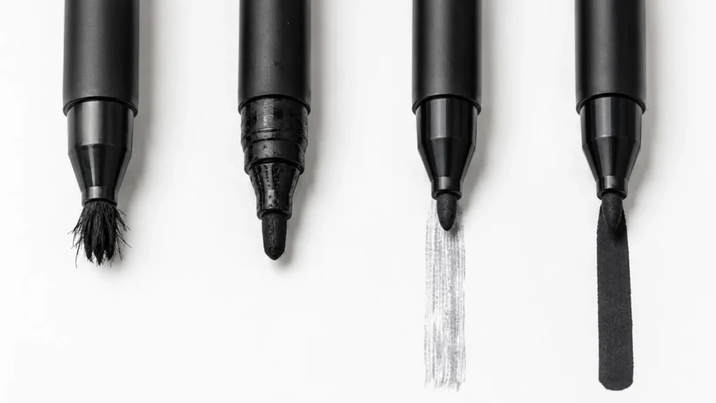 Permanent marker quality comparison showing nib damage ink leakage and inconsistent writing performance