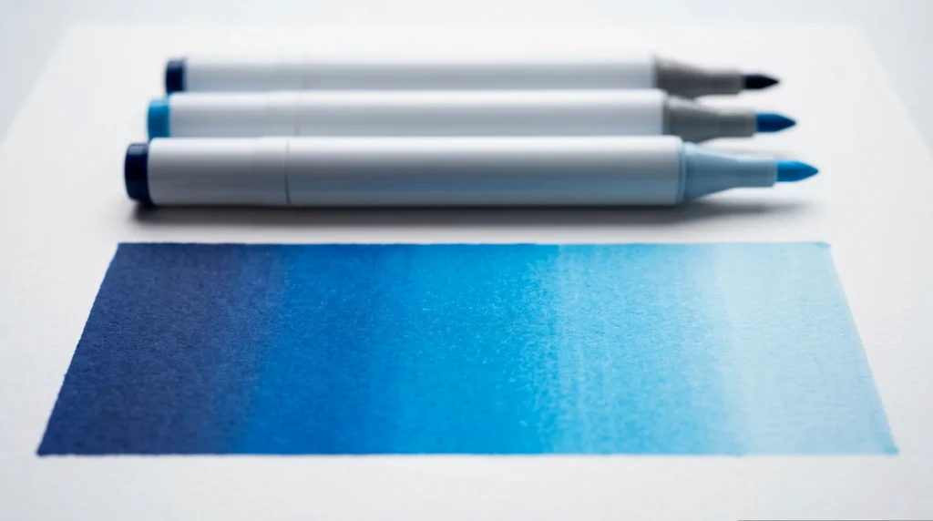 Seamless three-color alcohol marker gradient blending technique on white marker paper