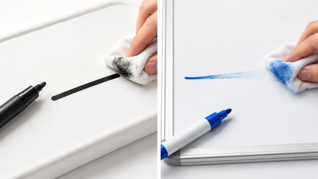 Permanent versus dry erase marker polymer chemistry comparison