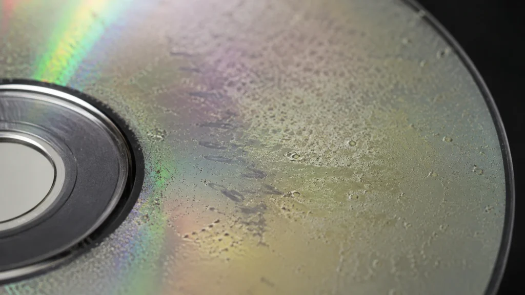 Permanent marker on CDs oxidation damage closeup