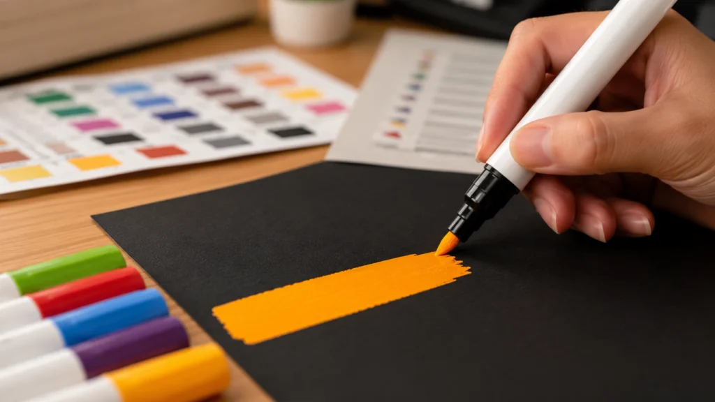 Acrylic ink quality opacity test on black paper