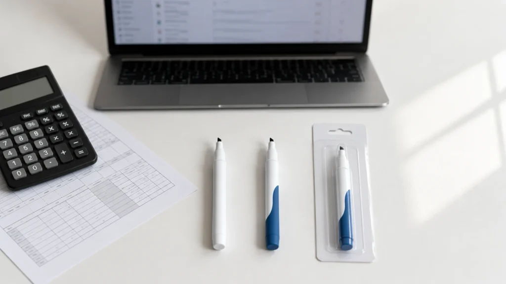 Custom pen manufacturing cost calculation desk