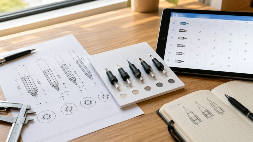 Custom pen tip selection specification development process