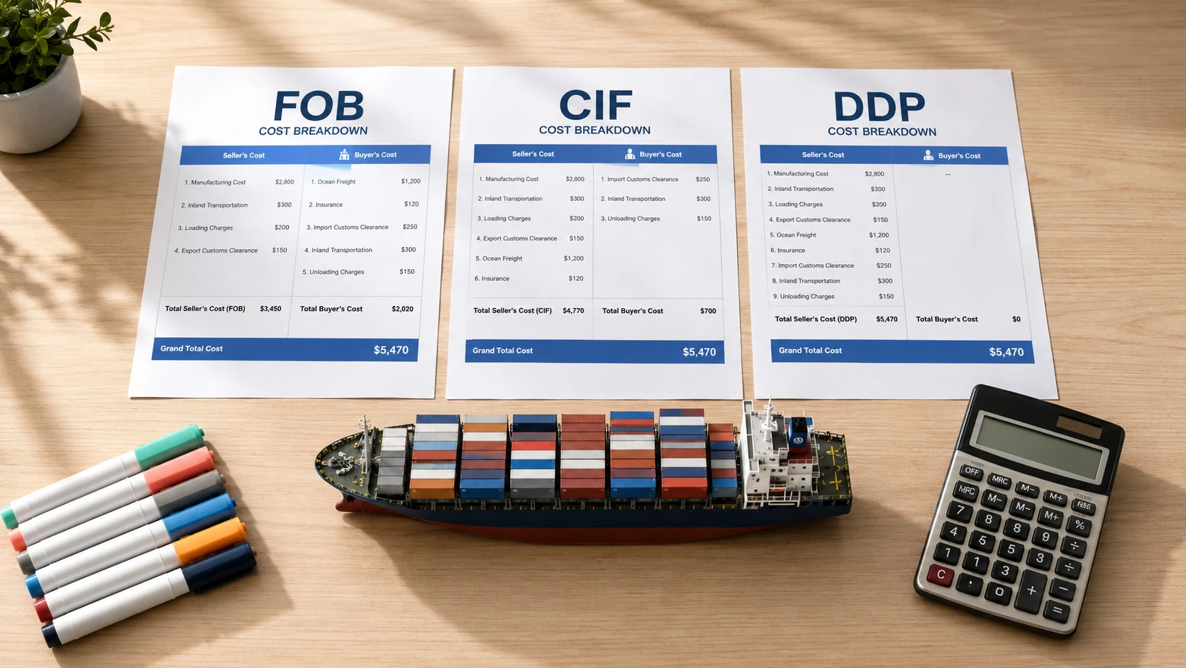 FOB vs CIF vs DDP ship pens China comparison