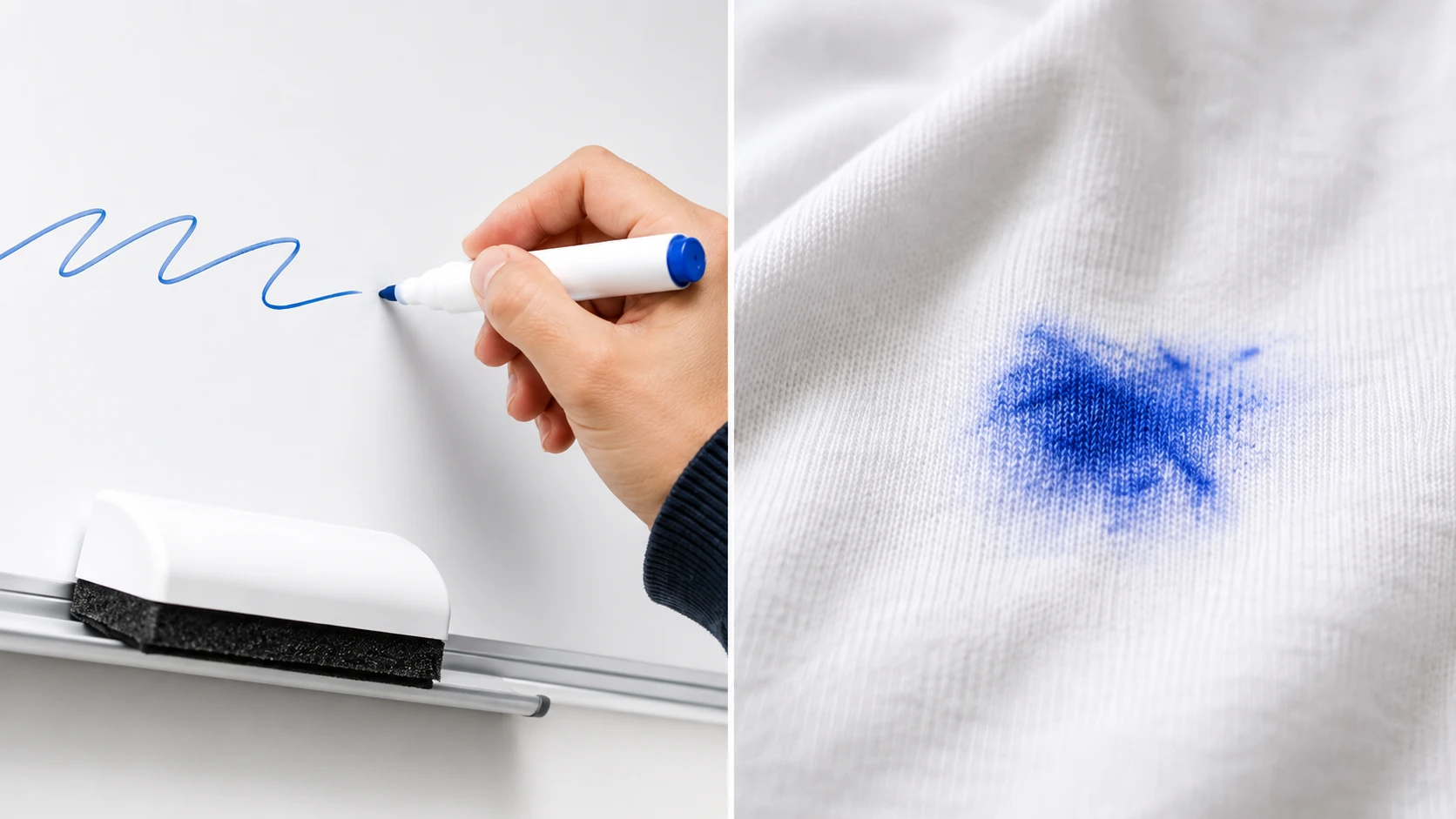 Dry erase marker ink stain on fabric comparison