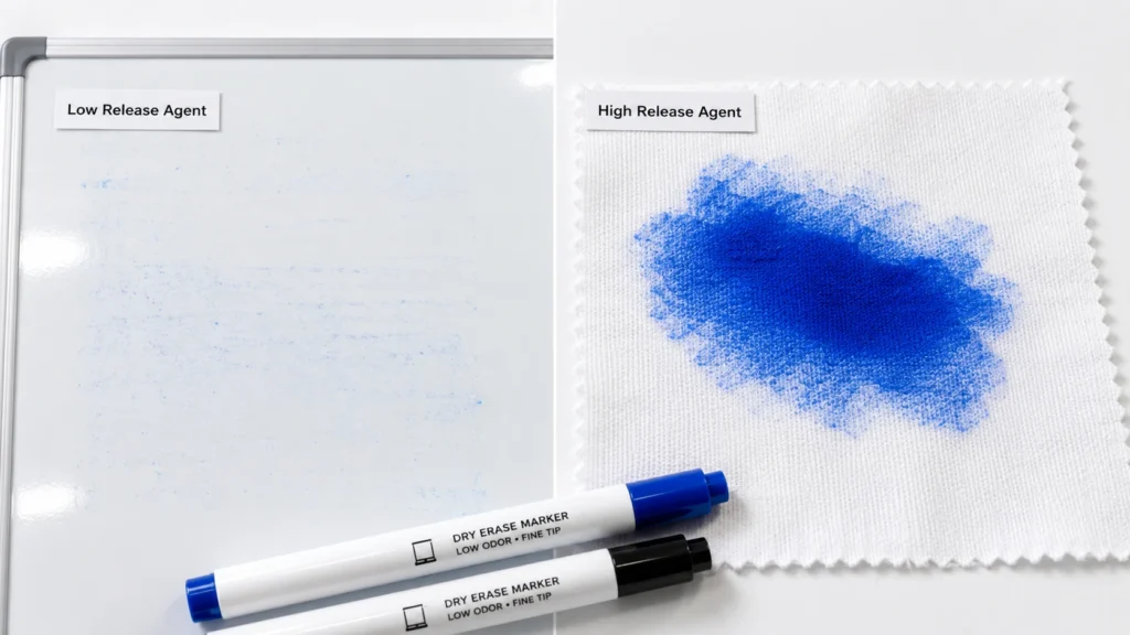 Dry erase formulation tradeoff board versus fabric test