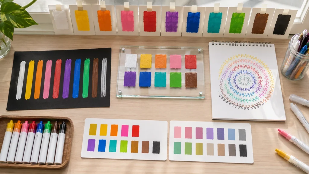 Acrylic ink quality five tests setup overview