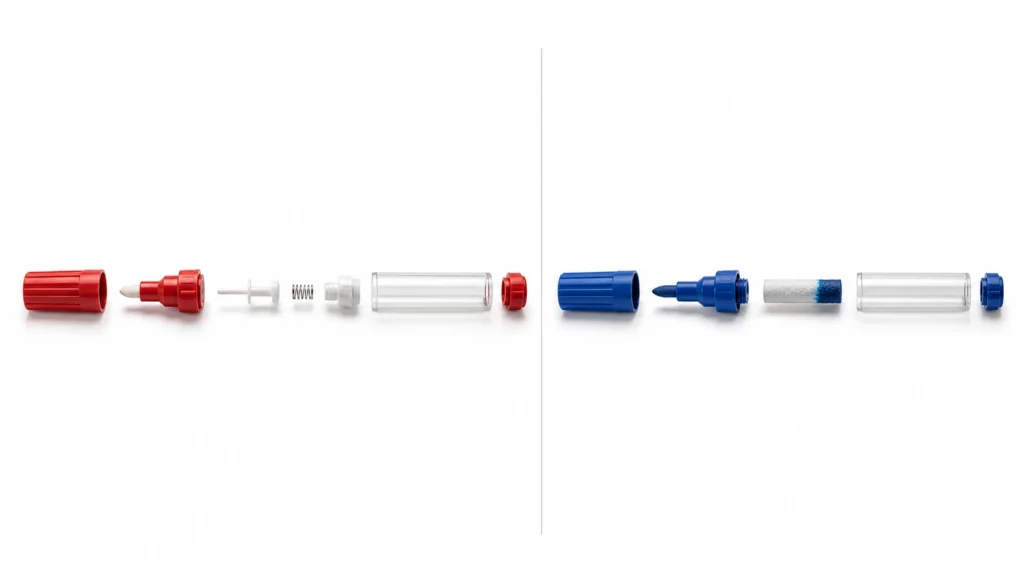 Acrylic marker valve press versus fiber tip comparison