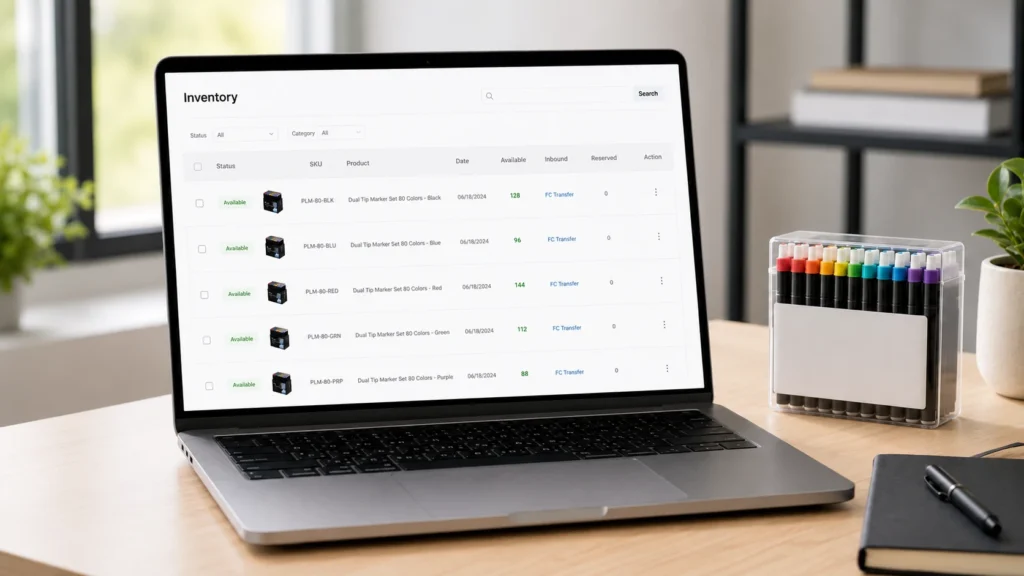 Amazon FBA pen inventory available seller central dashboard