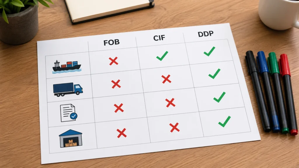 FOB vs CIF vs DDP shipping terms comparison