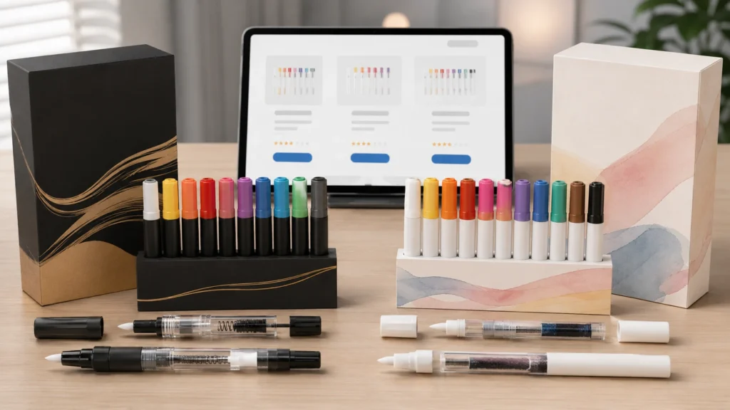 Source acrylic markers China valve press fiber tip comparison