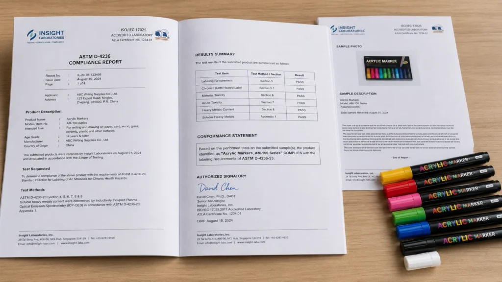 Real versus fake ASTM D-4236 test report comparison