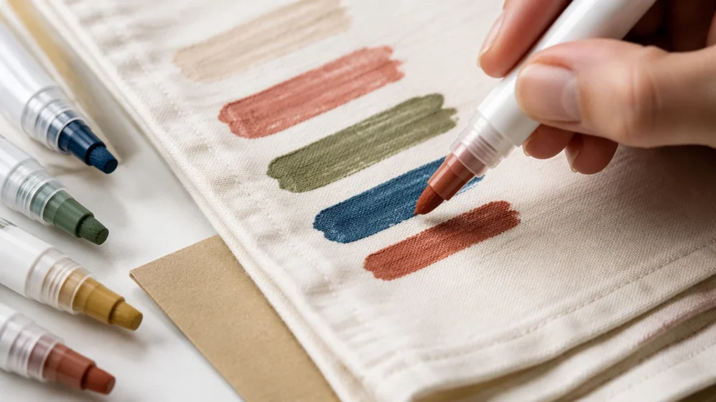 Acrylic paint marker applied in light layers on cotton fabric