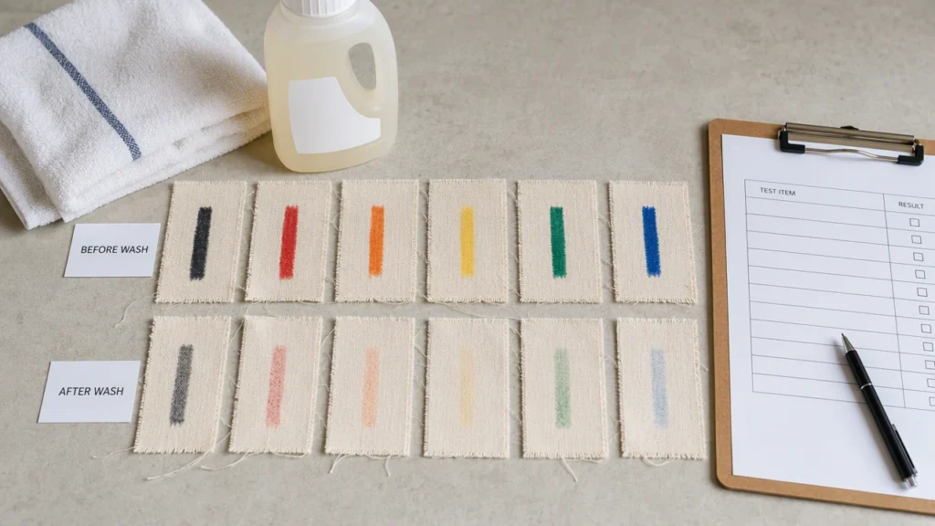 Acrylic marker fabric wash test samples before and after washing