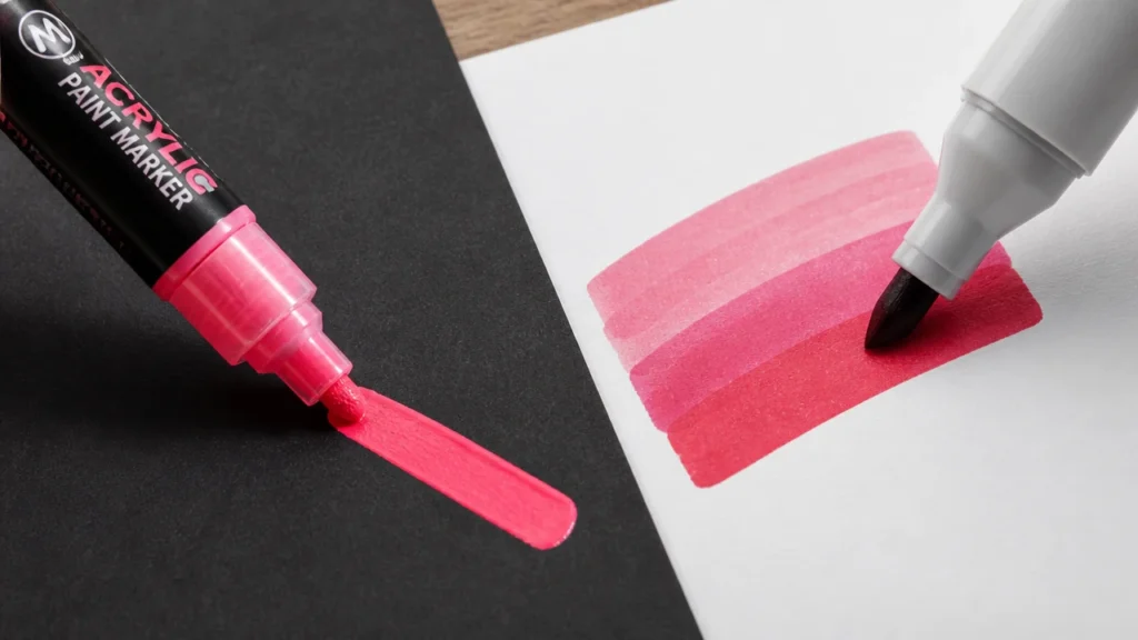 Acrylic paint marker film compared with alcohol marker ink on paper