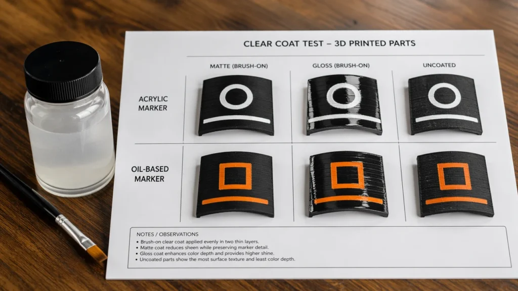 Clear coat test over paint marker details on 3D printed parts