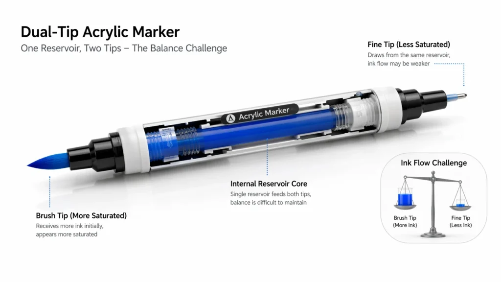 Dual tip acrylic marker reservoir balance cutaway view