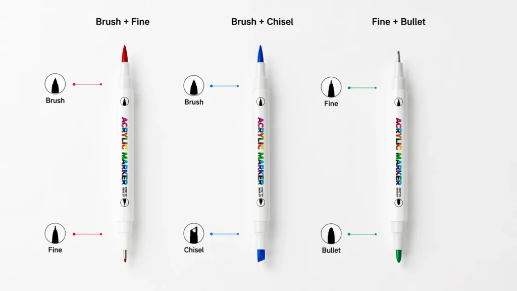Dual tip acrylic markers brush fine chisel combinations
