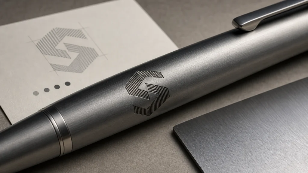 Engraved logo on premium metal pen barrel for corporate gifts