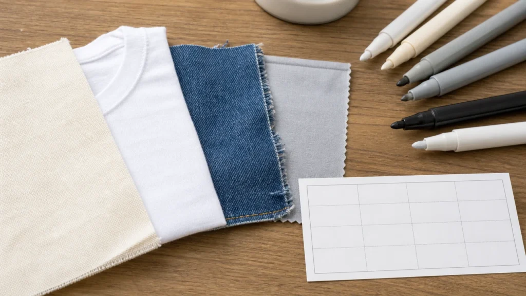Prewashed fabric test swatches for acrylic paint marker sample approval
