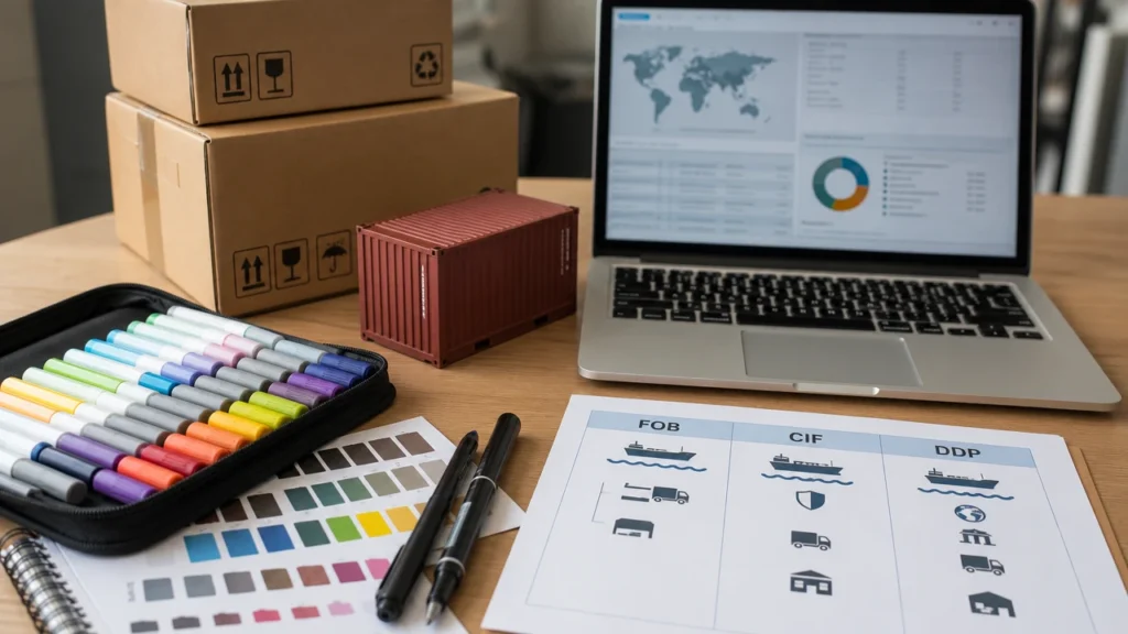 FOB CIF DDP freight planning for stationery importers