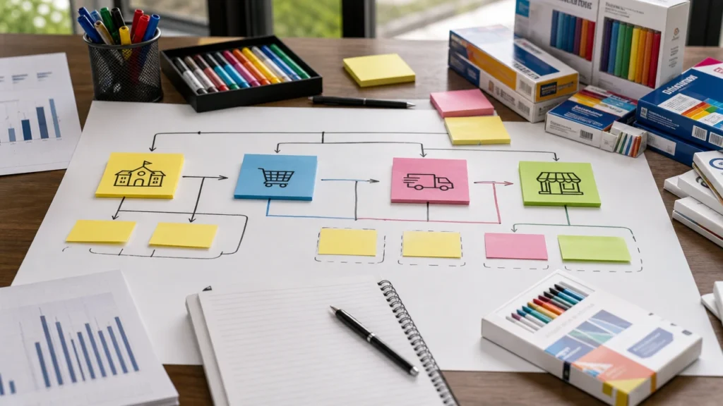Stationery channel planning board for Latin America marker sets