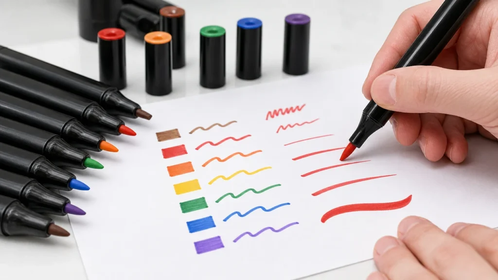 Marker color nib and ink flow sample check for private label approval