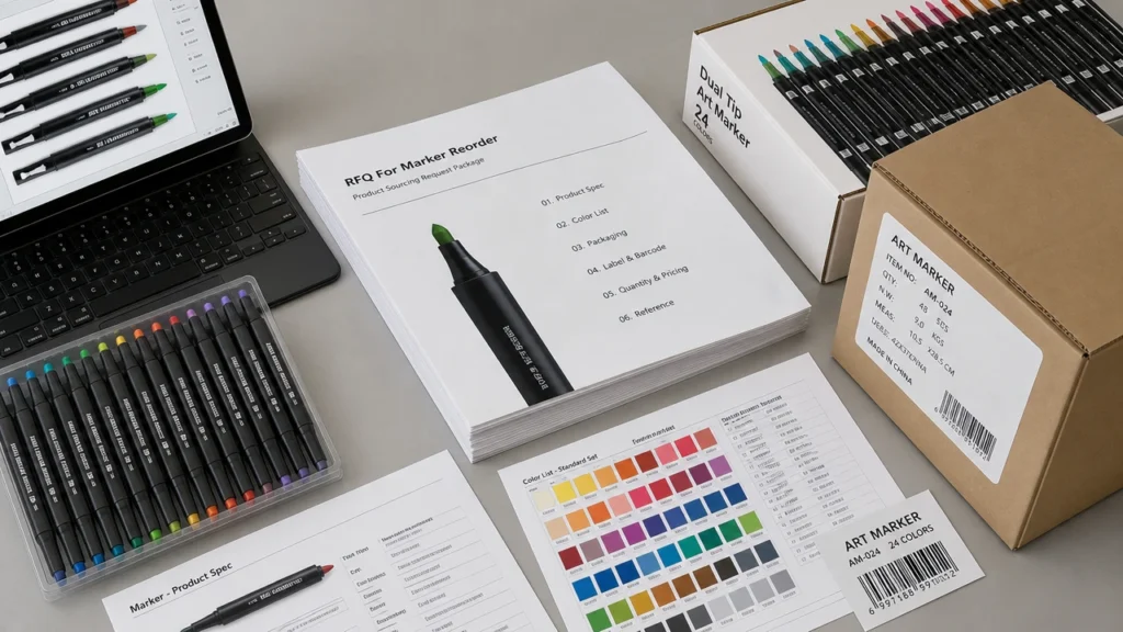  Marker reorder RFQ file with color list packaging sample and destination notes