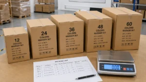 Marker set cartons with CBM and gross weight calculation sheet